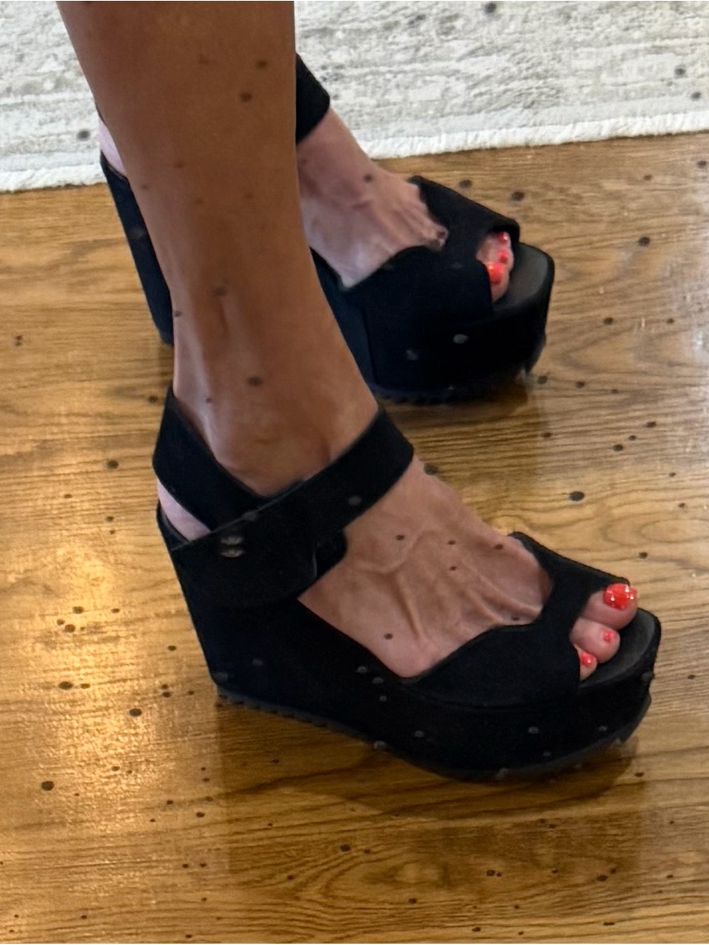 Pedro Garcia Black Suede Platform Wedge Sandals